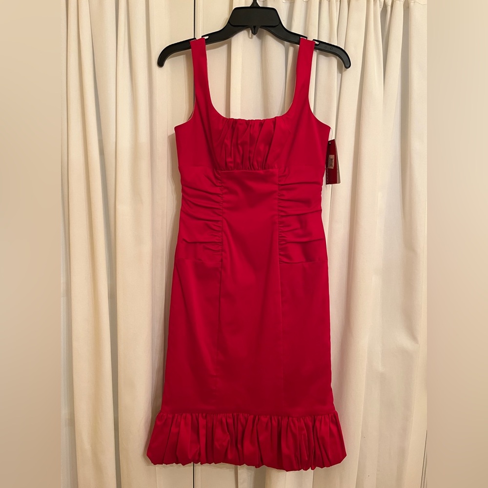 donna rico cardinal red ruched mini dress